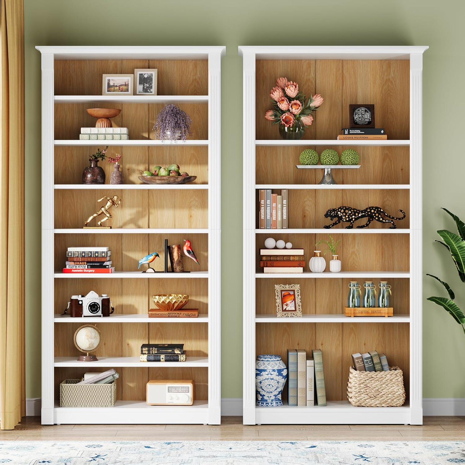 Tribesigns 70.9-Inch Tall Bookcase, Modern 8-Tier Bookshelf with Adjustable Shelves, Freestanding Display Open Shelf for Living Room, Bedroom, Home Office (White, 2PC)