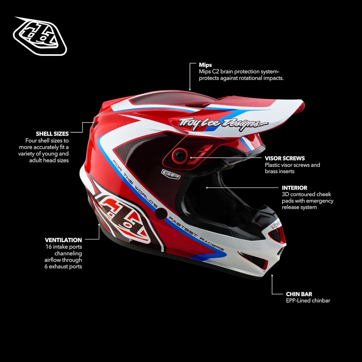 Troy Lee Designs Youth GP Helmet; Shutter RED MD