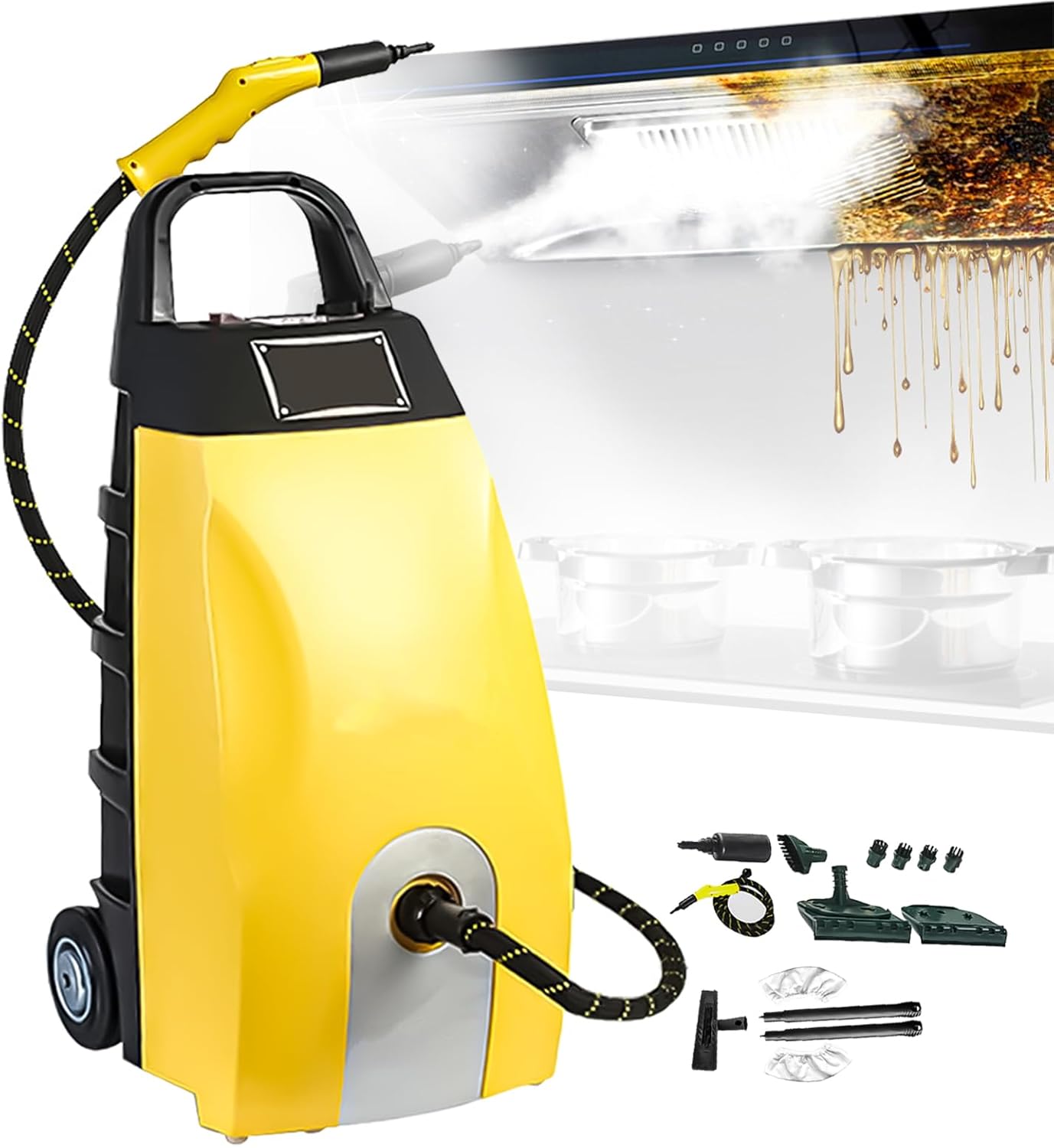 3000W Heavy-Duty Steam Cleaner with 6 Accessories - 40-Second Heat Up, 3.5L High-Pressure Washer for Grills, Floors, Autos & Home Surfaces - Continuous Steam Output for Deep Cleaning yellow