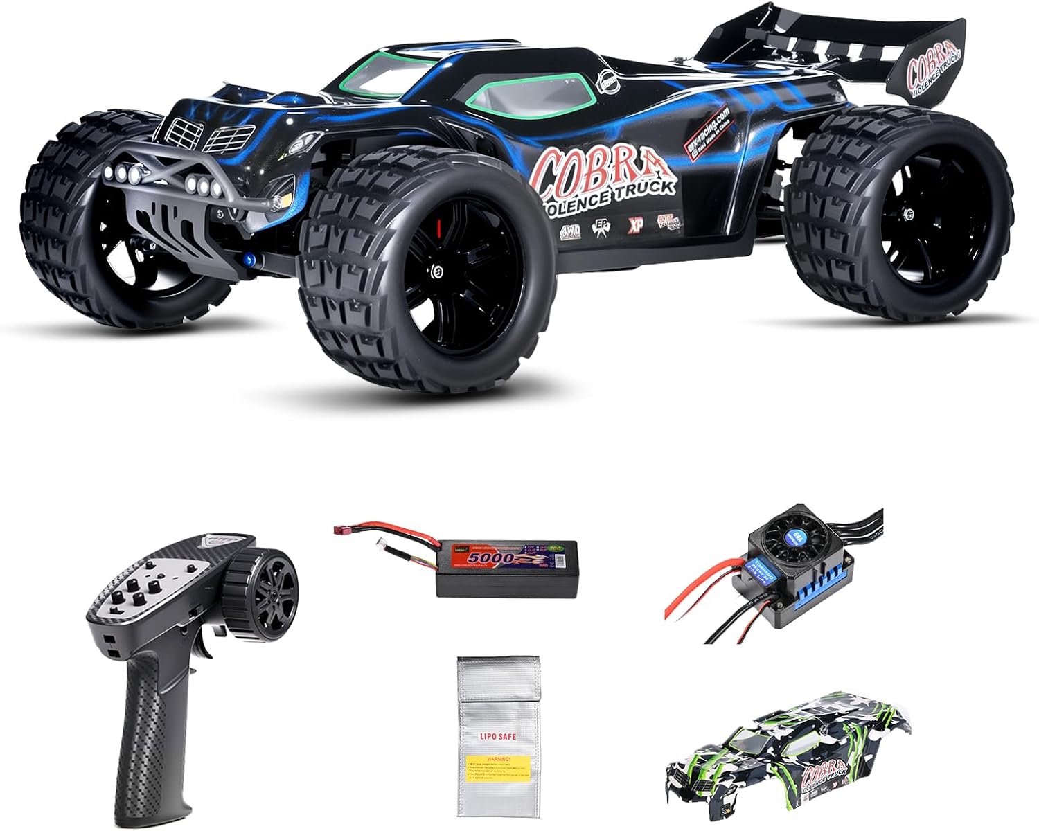 1/8 High Speed RC Cars for Adults, 4WD Off-Road Electric Truggy with 3S 5000mAh LiPo Battery & 3660 Brushless Motor, RTR RC Truck Hobby with LED Lights for All Terrain