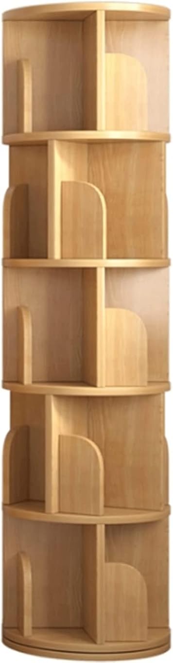 ABGRC Bookcase Bookshelf Solid Wood Stereo Rotation Bookcase Round Storage Organizer Thick Frame Bottom Display Rack for Living Room Stable