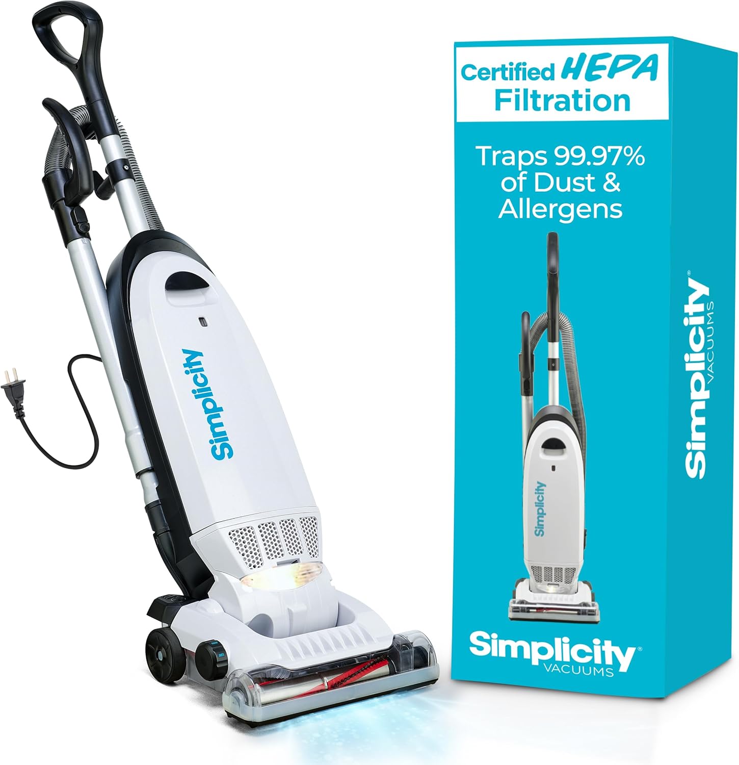 Simplicity Vacuums Allergy Bagged Vacuum Cleaners for Home, Carpet, Rugs, and Hardwood, Multi Surface Upright Vacuum Cleaner with Certified HEPA Vacuum, Pet Vacuum, S20EZM
