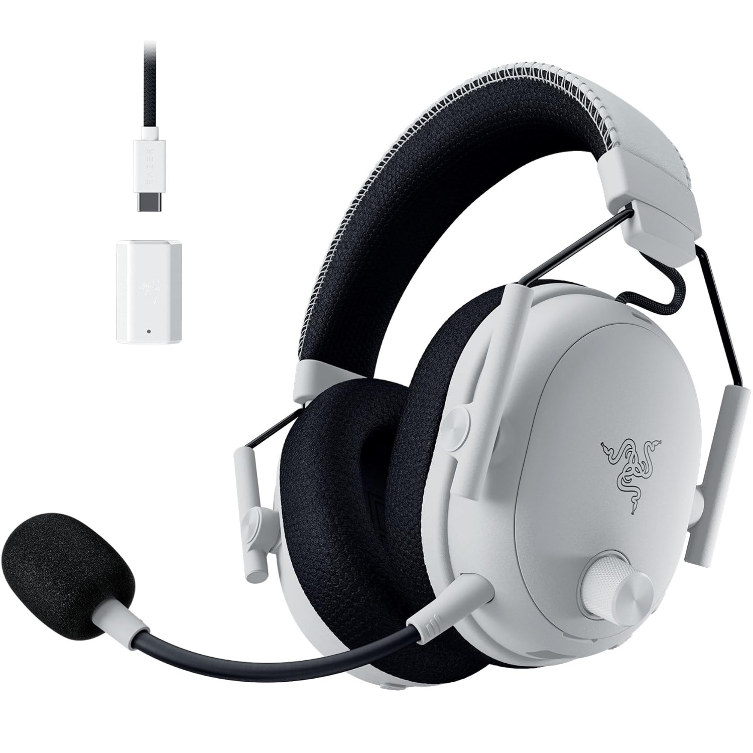 Razer BlackShark V3 Pro Wireless ANC Gaming Headset for PC: Full Band Mic - 50mm Drivers - 2.4 GHz, Bluetooth, USB, 3.5mm - Works with Mac, PS5, Nintendo Switch, Smartphone - 70 Hr Battery - White