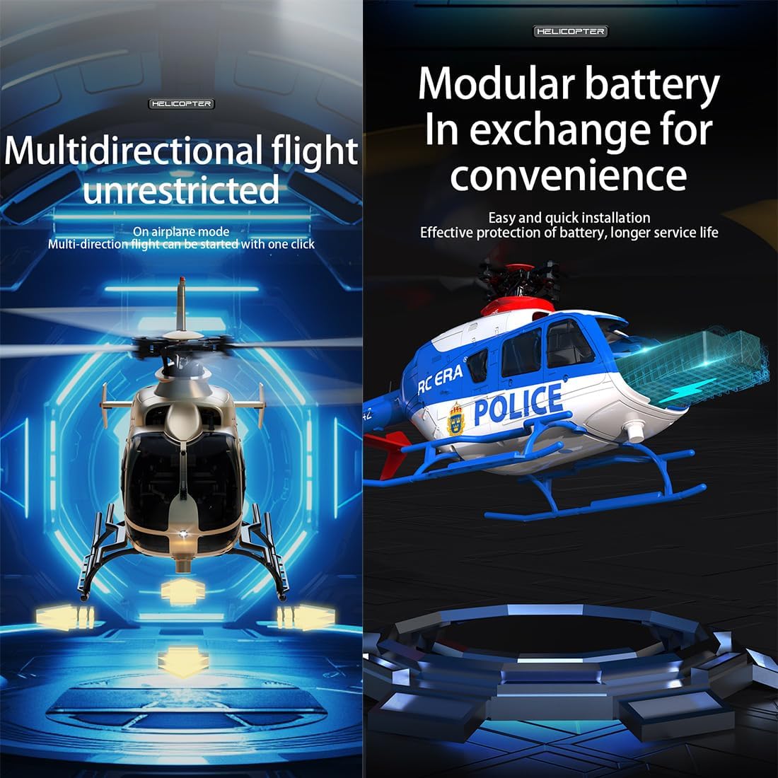 RC ERA C123 EC135 6CH RC Helicopter, 1/36 Scale Military Aircraft Single-Rotor Gyroscopic Stabilization with Altitude Hold/One-Key Take Off for Beginners & Adults -RTF/2 Battery