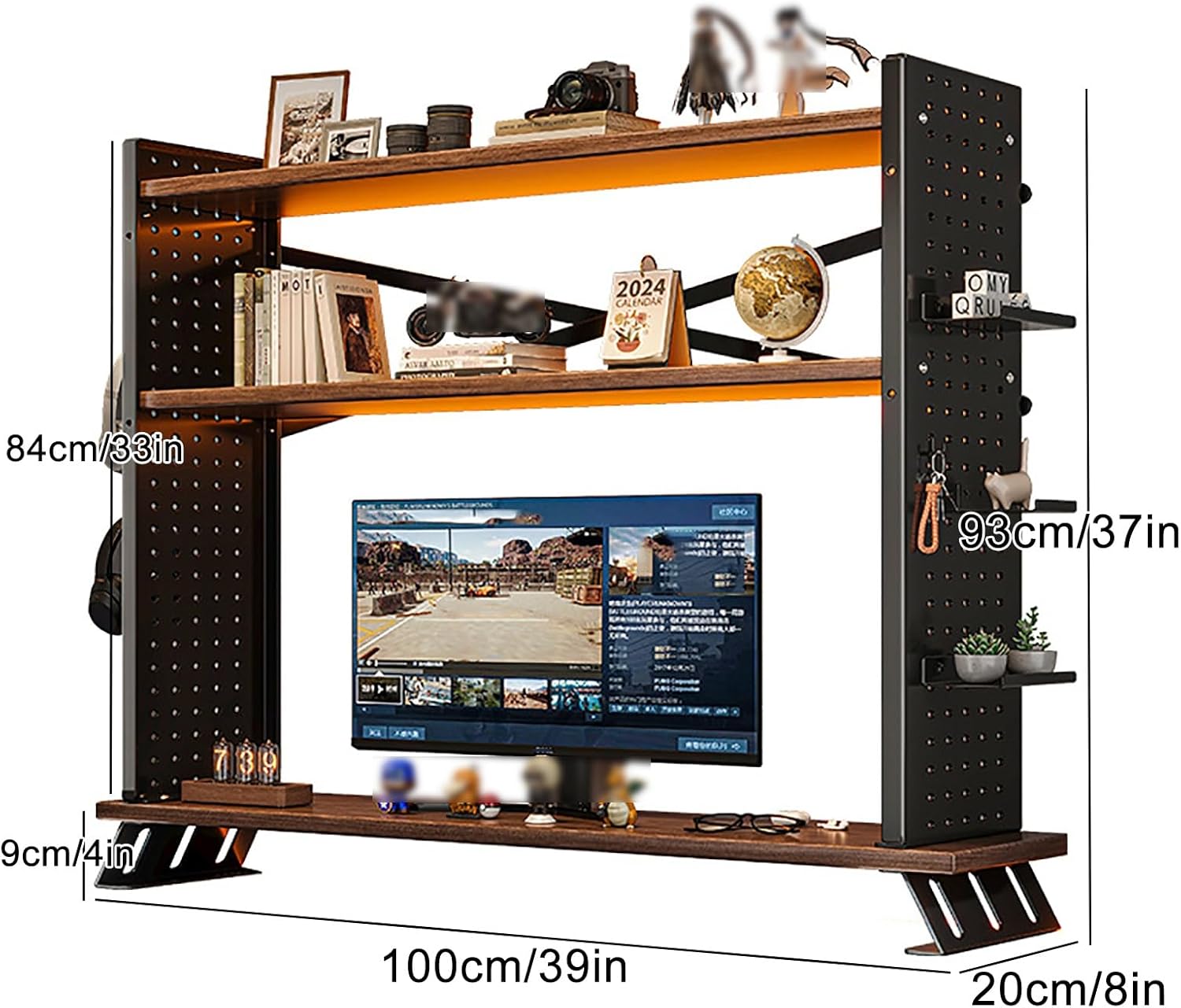 Gaming Accessories for Desk 2 Tier Desktop Bookshelf for Computer Desk, Adjustable Display Shelf Rack Organizer, for Office, Home Decor, Kitchen(Size:100 * 20 * 93cm/39 * 8 * 37in)