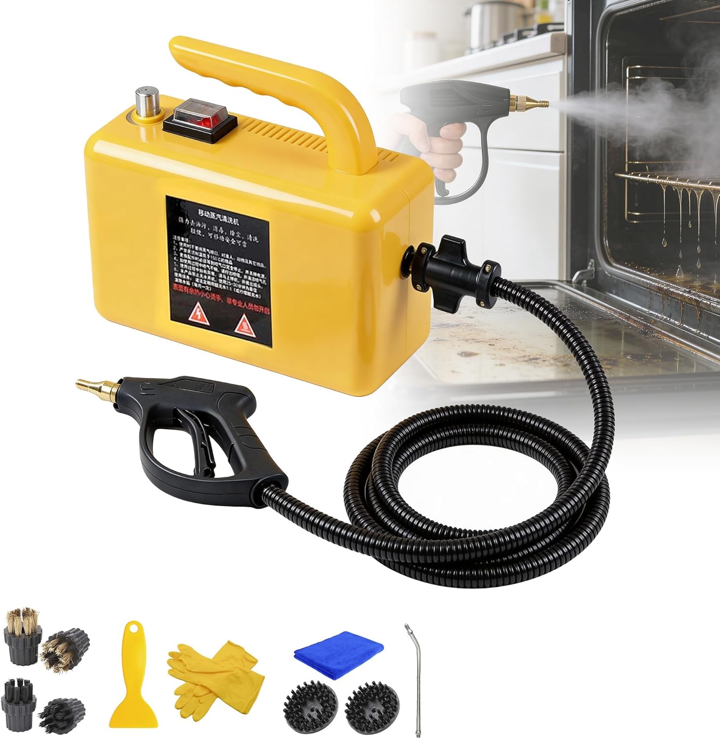 ZHDANB 2600W high Pressure steam Cleaner, steam Cleaner for Home, Adjustable steam, 20s Quick Heat-Up, Includes 6 Brush Heads, steam Cleaner for Bathroom, for Kitchen,Car,Grout HandleControl-220V