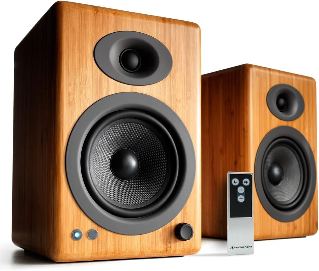 Audioengine A5 Bamboo Wireless Bookshelf Speakers with S8 Subwoofer and DS2 Stands