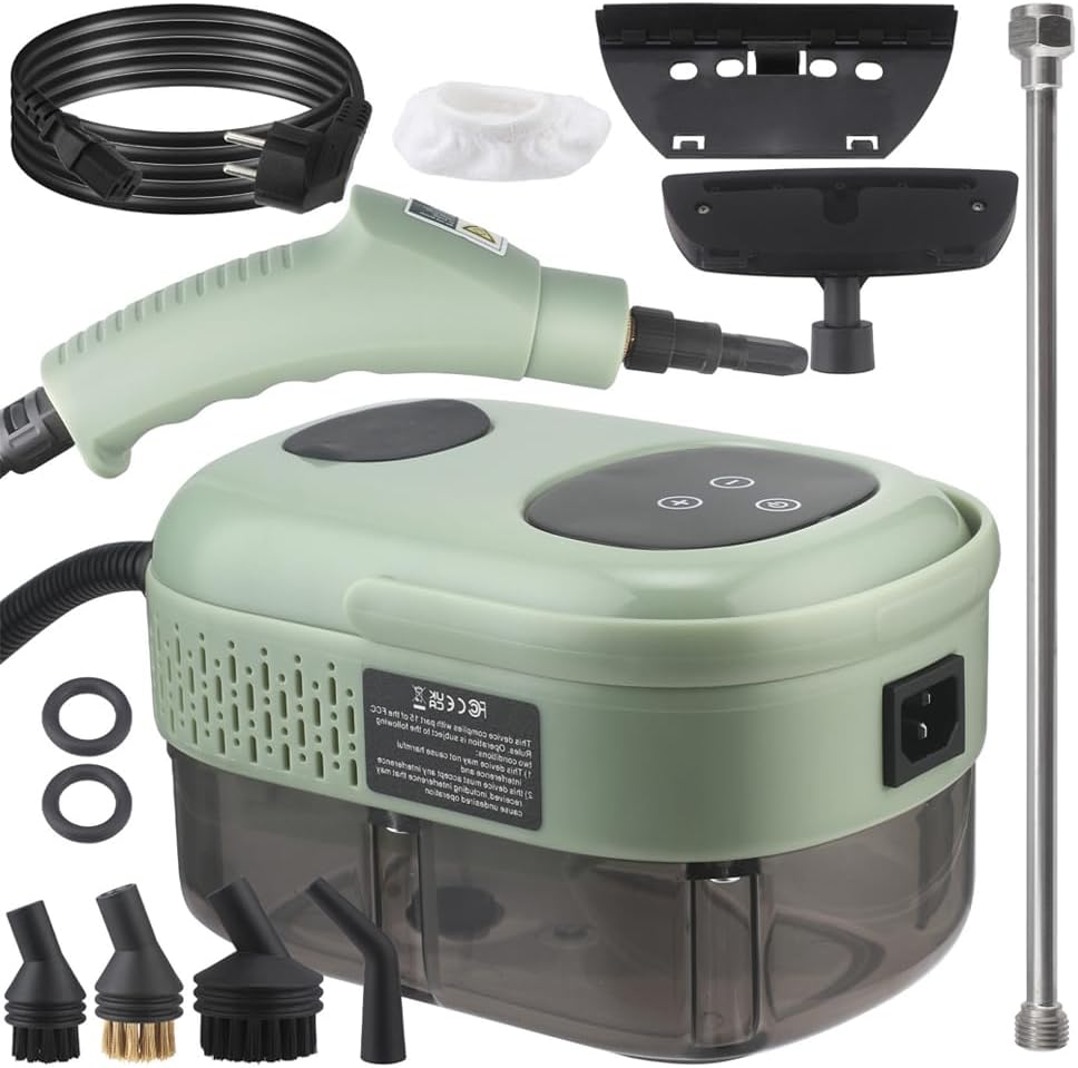 Portable Steam Cleaner, Intelligent Touch Adjustment, 6 Multi-Function Brush Heads, 2800w Efficient Cleaning, Suitable for Multiple Scenarios (Green)