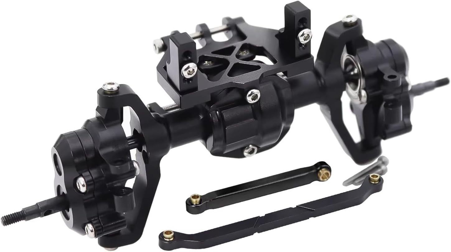 RC Front Rear Drive Axle Compatible with Redcat for Ascent-18 1/18 RC Crawler Upgrade Parts Aluminum Front Rear Portal Axle Complete Axles Set with Servo Mount(Black,Front and Rear)