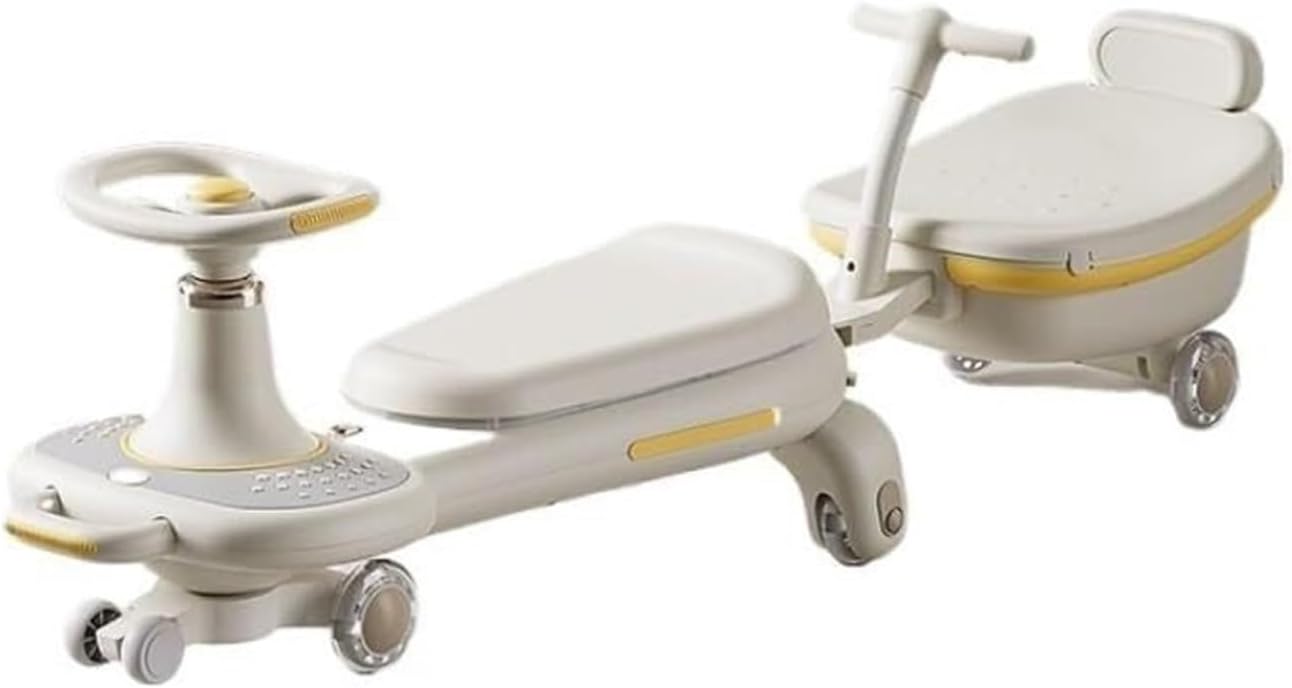 Wiggle Scooter Wiggle Car with Music Lights Silent Wheels Trailer Anti-Rollover for Boys Girls Ages 3-8 Indoor/Outdoor Toy(White,B)