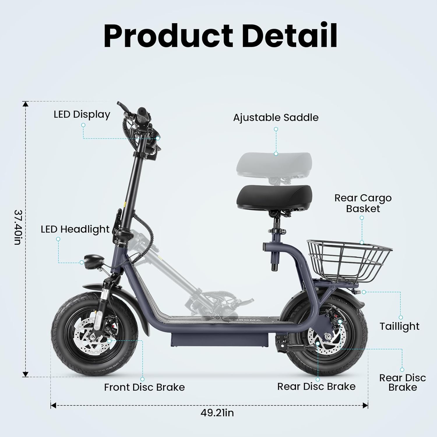 Caroma Peak 1200W/800W Electric Scooter with Seat, 30 Miles Max Range, Electric Scooter Adults, Up to 20MPH Foldable Escooter with Kid Seat,Key Start Adjustable E-Scooter