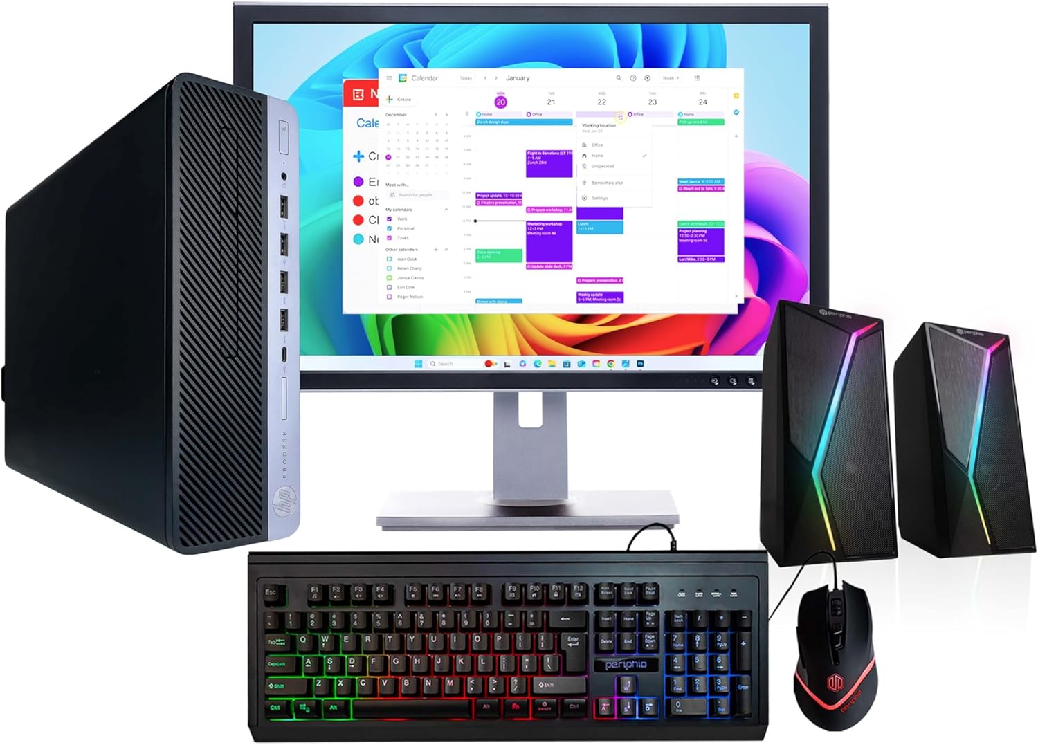 HP 600G4 Desktop PC | Intel Core i5-8500 | 16GB RAM | 500 GB SSD | Windows 11 Pro | WiFi | BT | Periphio Keyboard & Mouse |Speakers (Bundle) (Renewed) (Bundle + 24