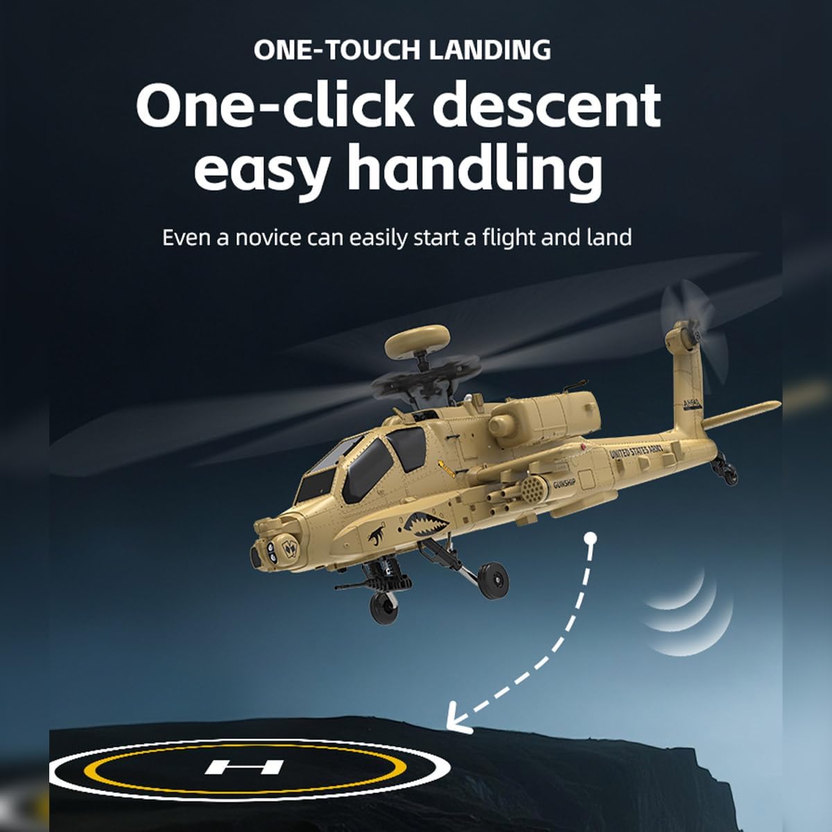 1/32 RC F11-N AH64 Helicopter, 2.4G 6CH Dual Rotor Military Aircraft, 6G/3D Flight with Optical Flow Altitude Hold, Desert Yellow Apachhe Helicopter