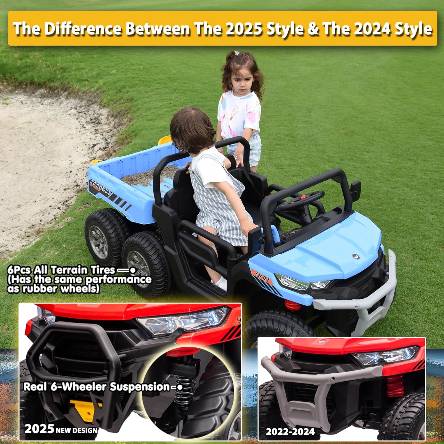 sopbost 24V 2 Seater Kids UTV Ride On Truck with Dump Bed Battery Powered Toy Car with Remote Control 4WD Side by Side Electric Vehicle, Music Play, Pink