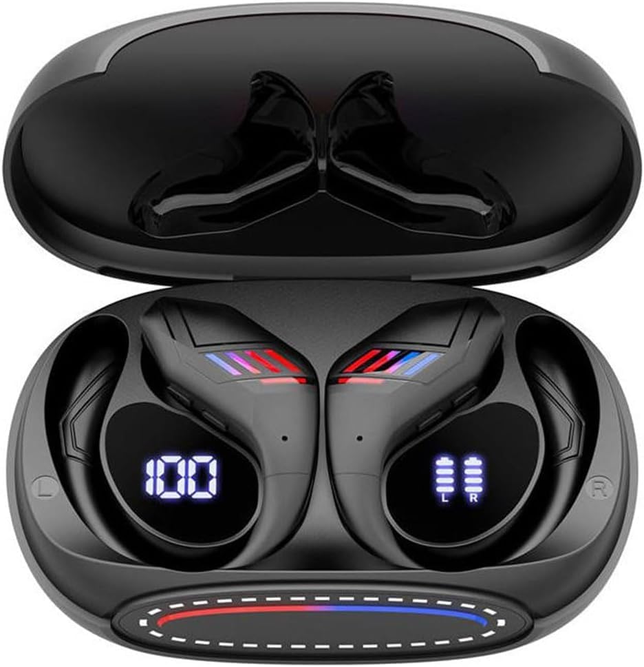 Bluetooth Headphones Wireless Earbuds Over Ear Buds,Sports Earphones Deep Bass with Dual LED Power Display Earhooks Headset,Light-Weight Earbud with Mic for Phone Laptop PC TV Running Workout