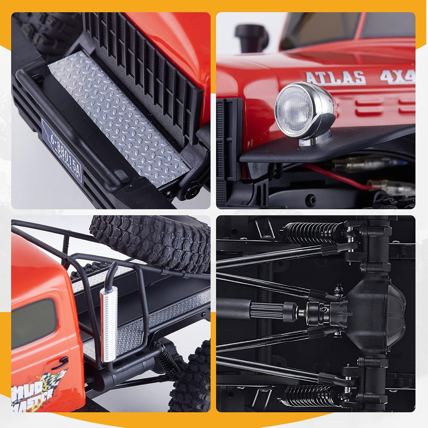 Fms Rochobby 1/10 Atlas Ready Set RC Crawler RC Truck 4X4 with Lighting, 2.4GHz Radio,Ball Bearing, Metal-Gear Full,4 Link Suspension,Rapid Separation Car Body for Adult(Blue)