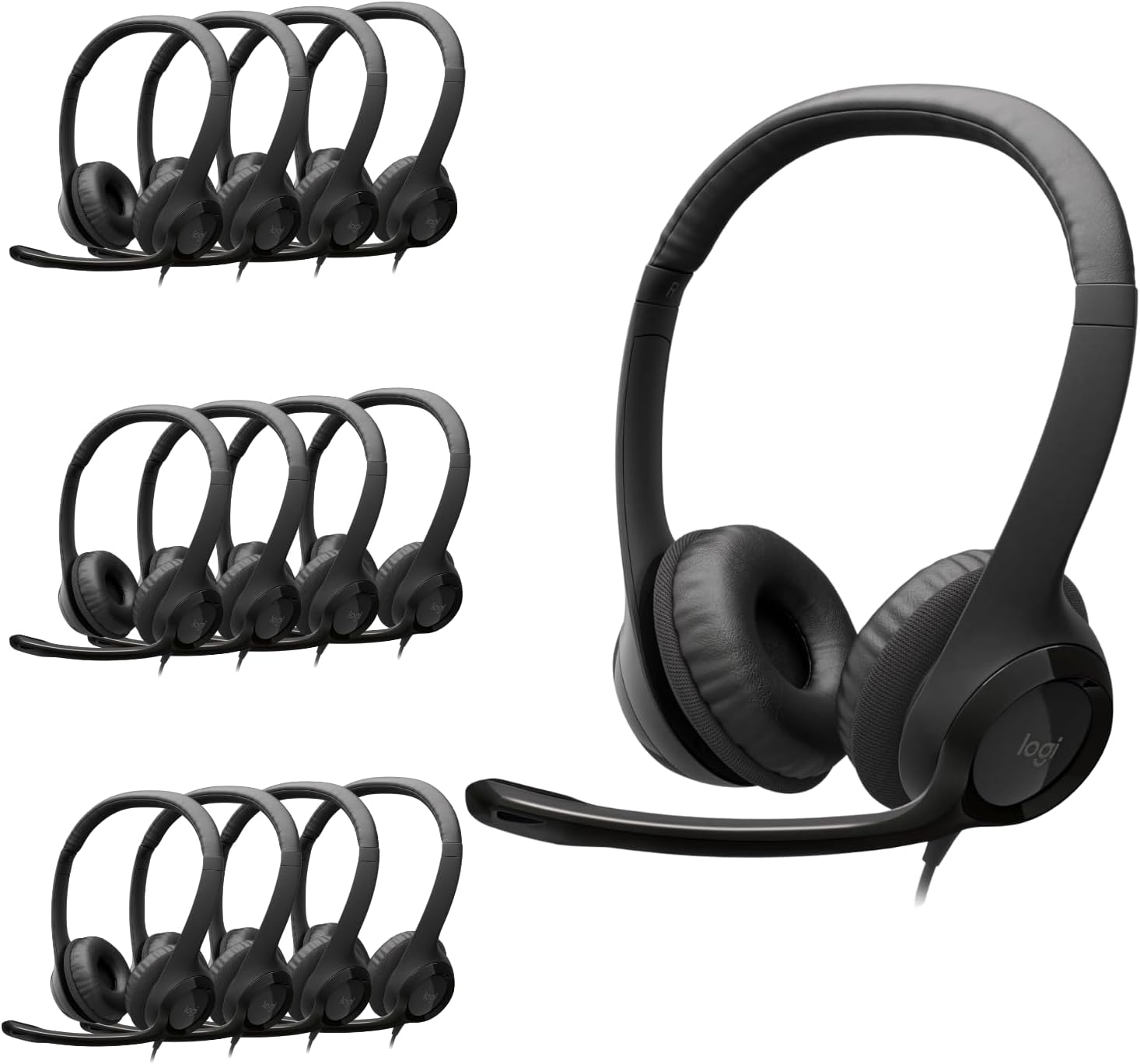 Logitech H391 Wired Headset for PC/Laptop, Stereo Headphones with Noise Canceling Microphone, USB-C, in-Line Controls, Works with Chromebook - Graphite (Pack of 12)