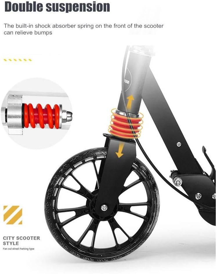 Two Wheels Folding Kick Scooter for Adults Kids Portable Foot Scooter Height Adjustable Aluminum Alloy Disc Brake PU Wheels (Color : B Size : Disc Brake White) (A Foot Brake White)