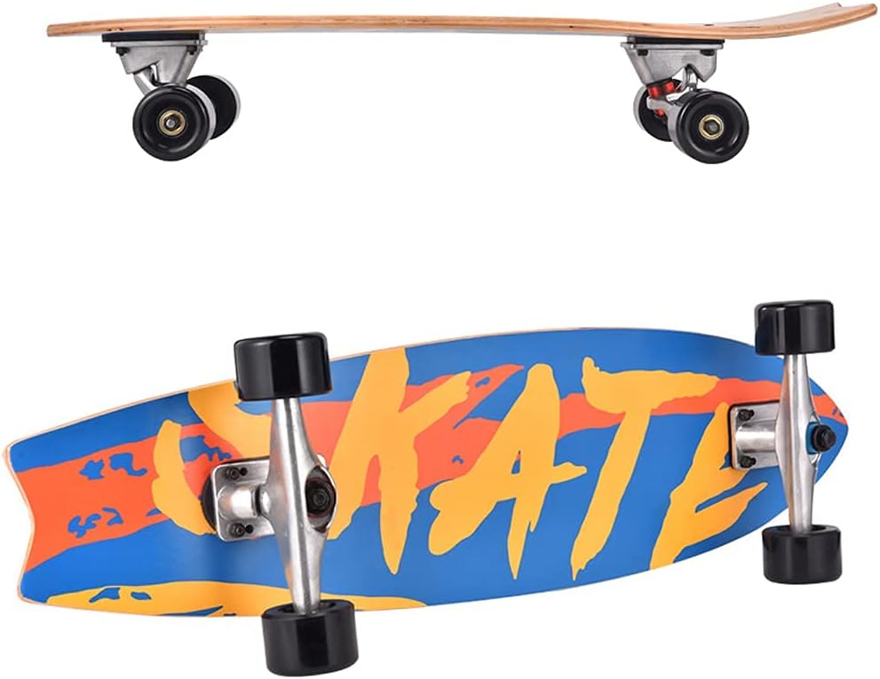 VOMI SurfSkates Complete Skateboard 79×20cm CX4 Truck Land Surfing Board 8-Layer Maple Board ABEC-9 Bearing for Carving Pumping for Beginner Children Teenagers Youth Adults Gift (B)