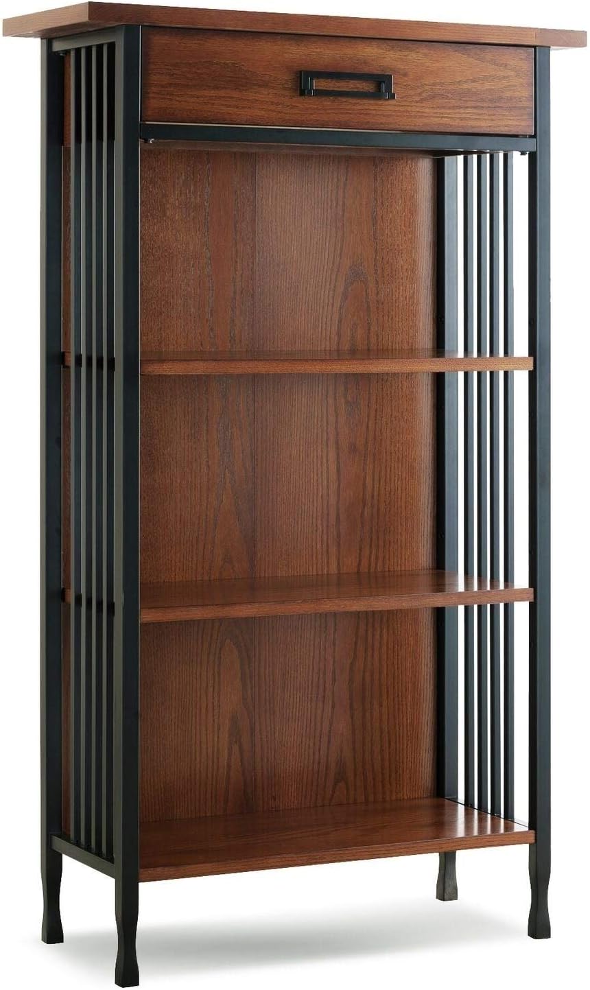 Mission Oak Height Bookcase W Drawer Brown Industrial Rustic Veneer Wood Finish Adjustable Shelving Includes Hardware