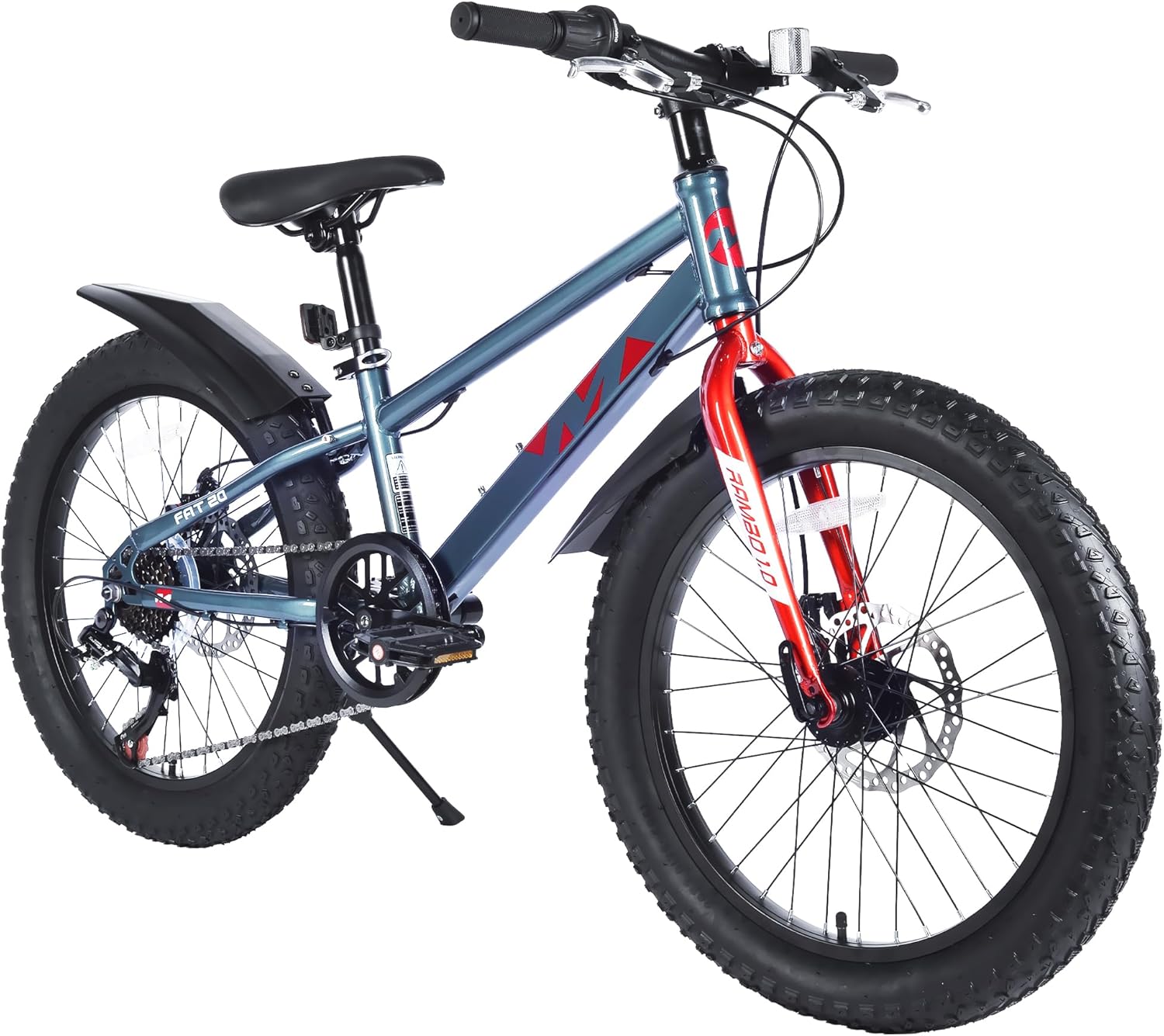 20 Inch Kids Mountain Bike Boys Girls Age 5+ Years Fat Tire Bicycle Shimano 7-Speed Dual Disc Brakes All-Terrain Beach Snow Ride