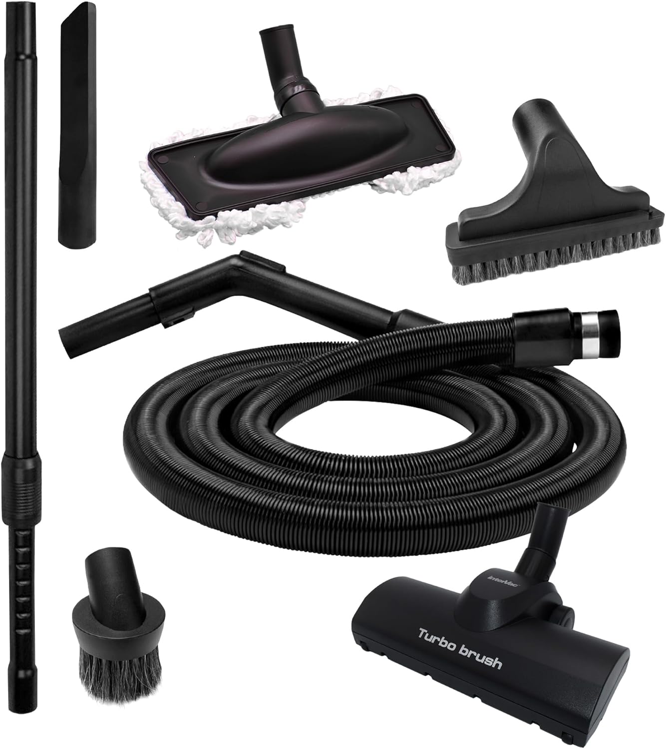 Intervac Design Accessory Kit with Banded Cuff for All Model vacuums (GH, H, F, RMH, RMF, CS-RM, CS-8, GarageVac, and Many More manufactures of Central vacuums) (Turbo Bursh and Dust Mop)