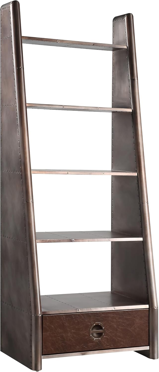 Acme Brancaster Top Grain Leather/Wooden Bookcase in Morocco Brown