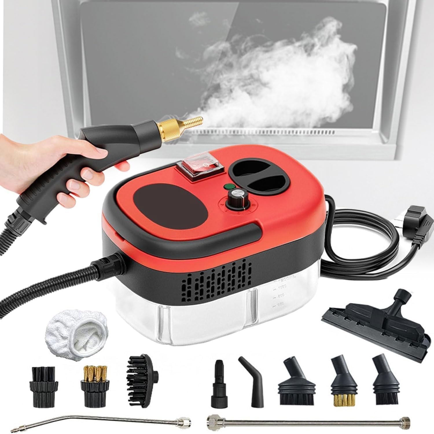 Portable Cleaning Steam Machine, 2500W Handheld Steam Cleaner with 1200ML Water Tank, 6 Wind Speed Adjustment and 105℃ High Temperature Steam, 15 Seconds Quick Heating, for Kitchen, Furniture