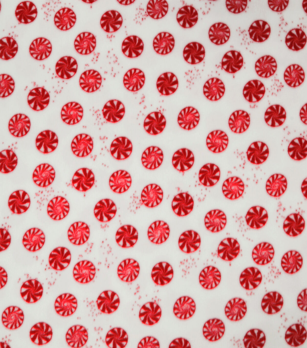 Red Peppermints on White Anti Pill Fleece Fabric