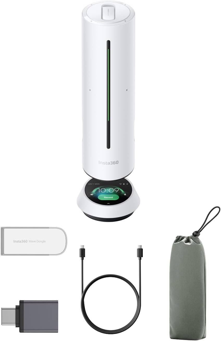 Insta360 Wave AI Conference Speakerphone with Bluetooth, Noise-Canceling Mics, Beamforming, Zoom Certified, AI Transcription & Summary, 32GB Storage for Meetings, Podcasts, Home office and Livestreams