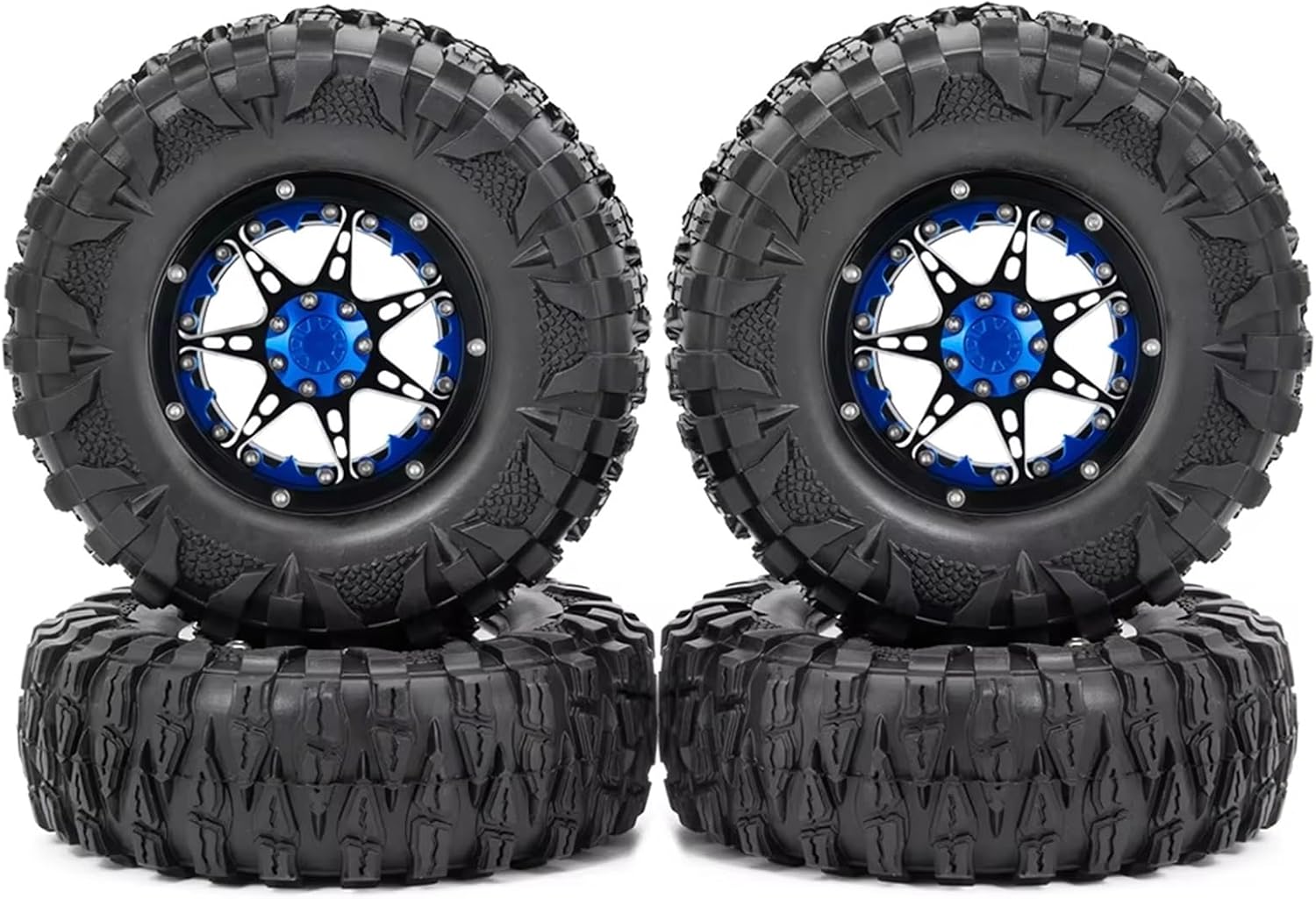 Compatible with Axial for SCX10 for Wraith for TRX4 for TRX6 for Redcat 1/10 RC for Rock Crawler Car 4PCS 2.2inch Wheel Rim Tires Skin Kit RC Car Part Accessories(Wheel Tire-Blue)