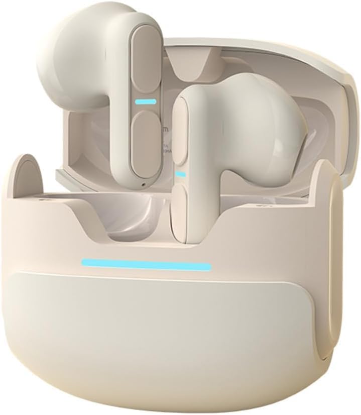 Wireless Earbuds Bluetooth Headphones 5.3 Hi-Fidelity Sound Quality, Comfort to The Ear, HD Voice Conversation Mode, Noise Canceling Gaming Headset with Charging Case for Laptop TV, Beige