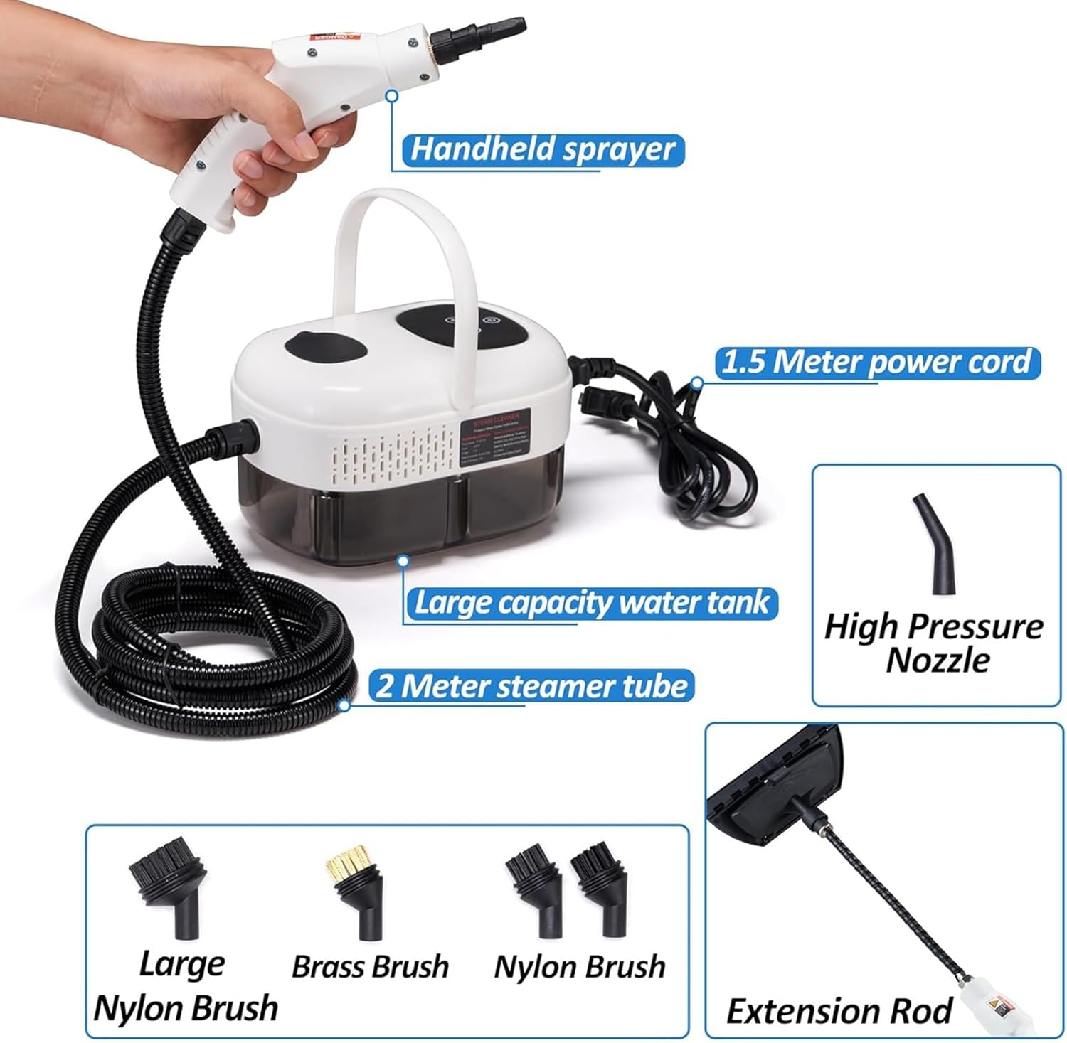 2500W High-temperature Multi-functional Steam Cleaner, 15-Second Quick Heating, 6-Speed Adjustable Handheld High-temperature High-pressure Cleaner.