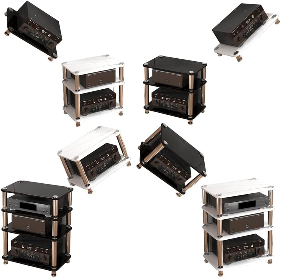 KGPGNYMYHA Glass Stereo Rack Audio Media Stand Record Player Media Rack Audio Tower HiFi Component Cabinet For Home Theater Stereo Systems DVD Player(Black