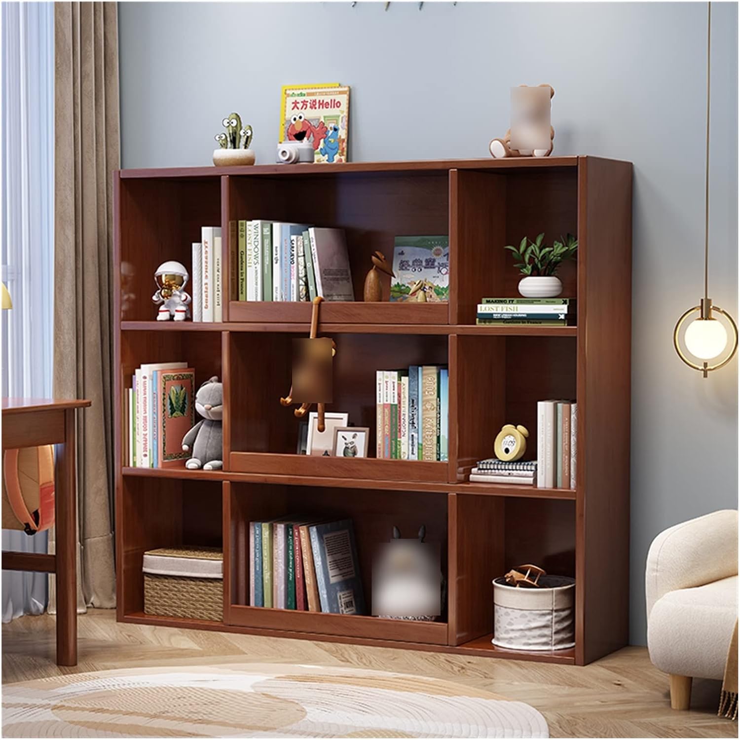 KIRANDY All Solid Wood Children's Bookcase, Lattice Storage Cabinet for Home, Multi-Layer Living Room Shelf (Color : 140x30x120cm Walnut Color)