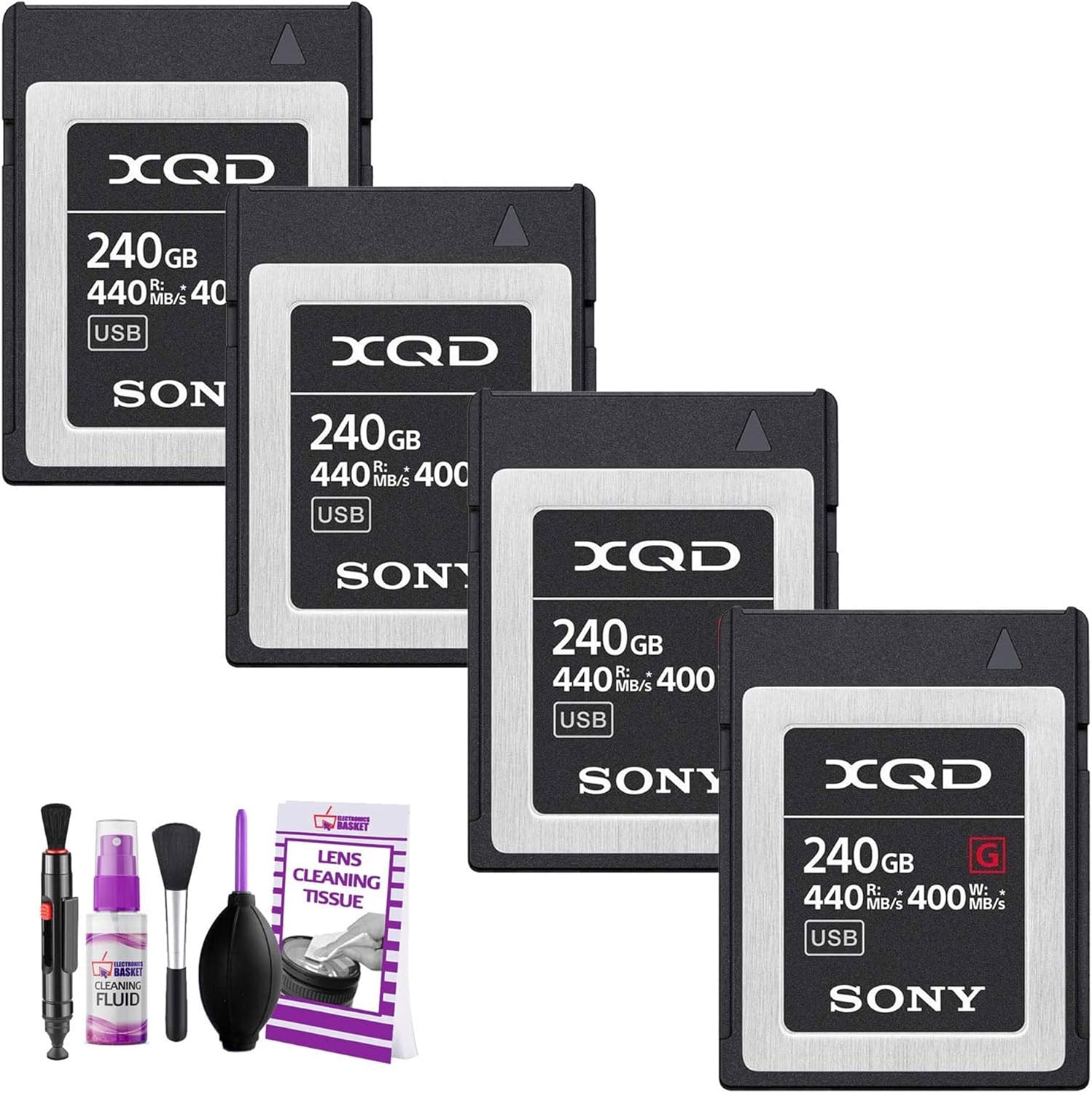Sony Professional XQD G Series 240GB Memory Card (QD-G240F) (4-Pack) + Bonus Camera Cleaning Kit