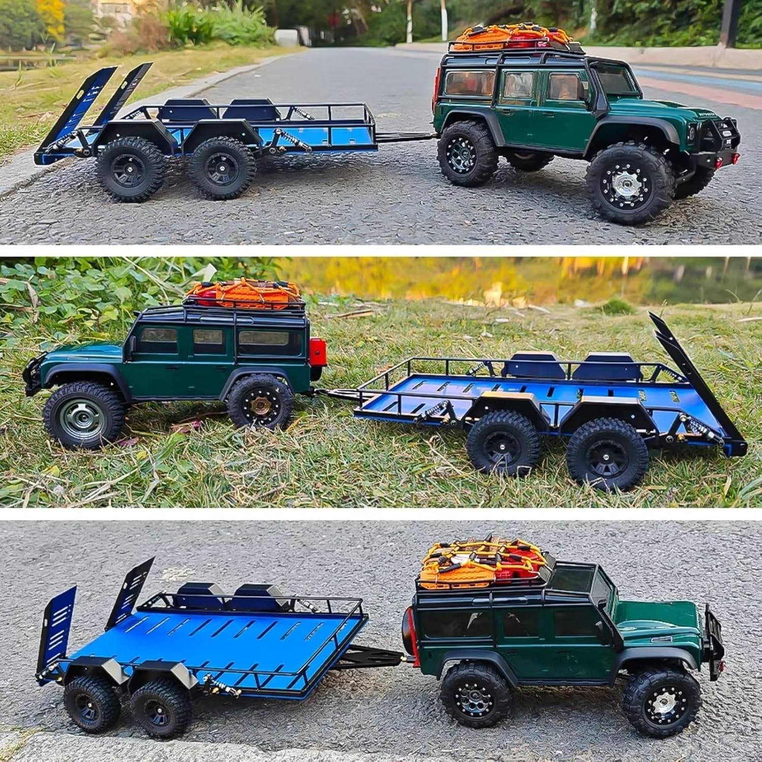 RC Car Parts Compatible with TRX4M 1/18 RC Crawler Car Upgrade Modification Parts Accessories Metal Trailer Car Cargo Carrier(Blue)