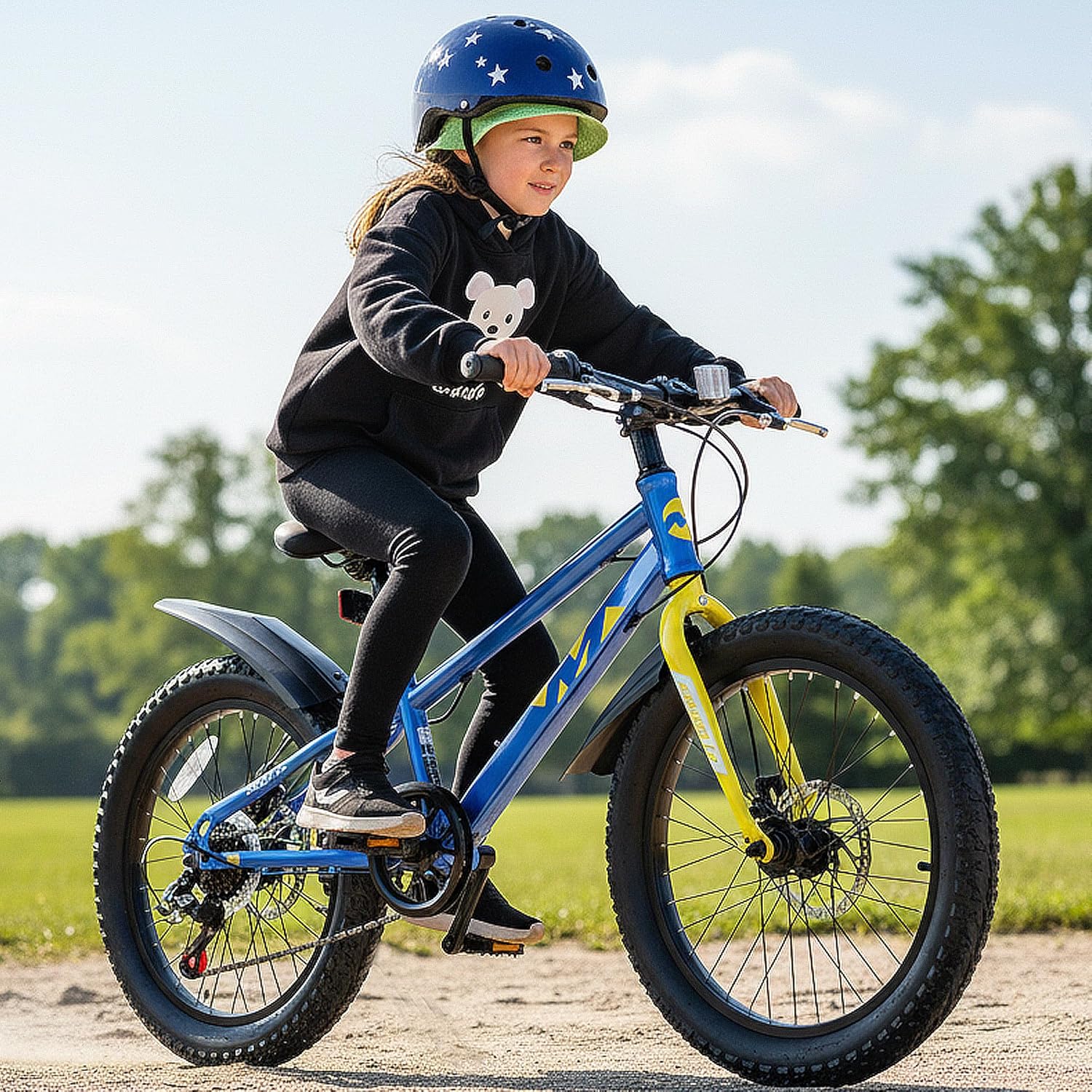 20 Inch Kids Fat Tire Mountain Bike for Boys & Girls Ages 5+, 7-Speed Gear System with Dual Disc Brakes, All-Terrain Bicycle for Beach, Snow & Trail