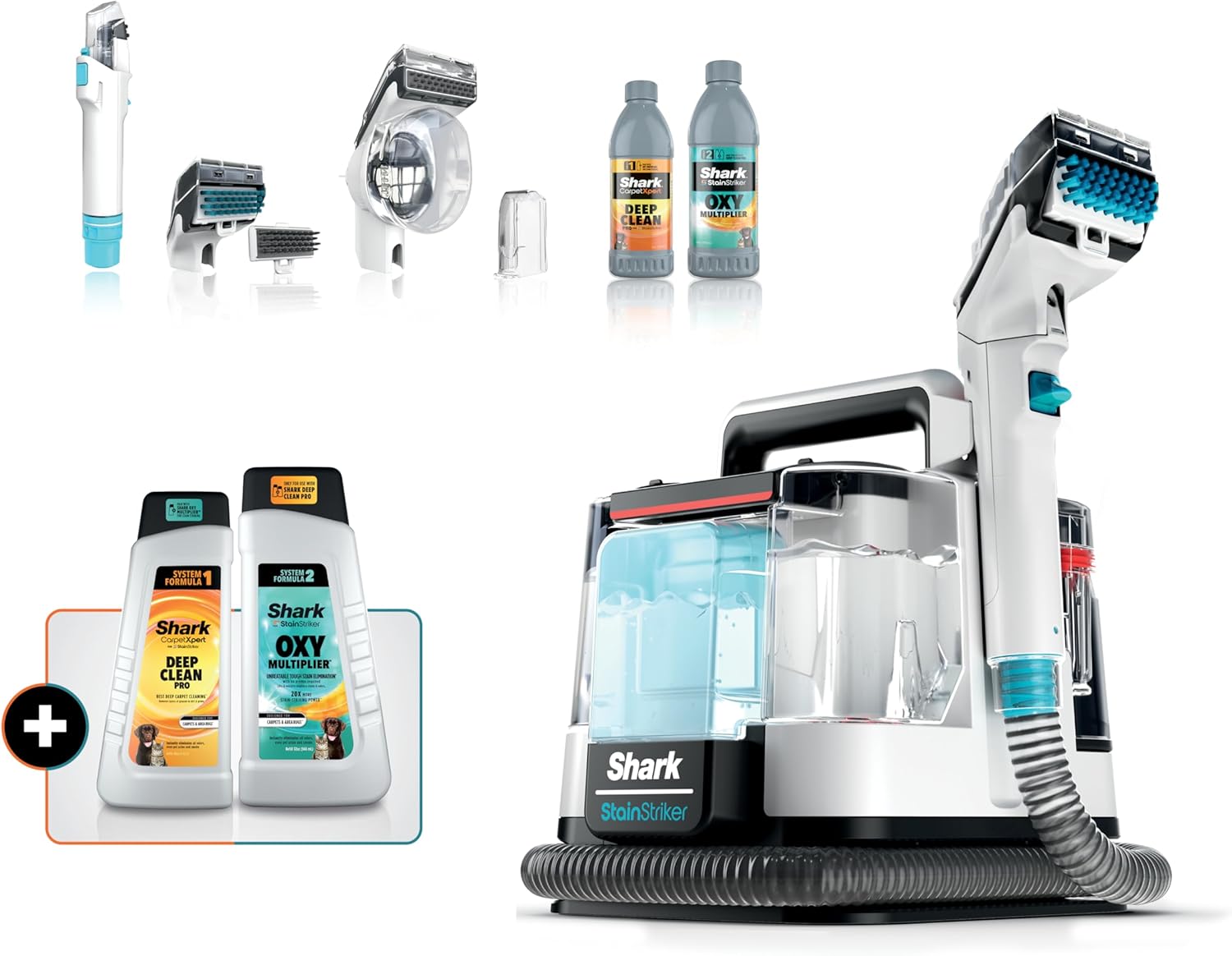 Shark PX201 StainStriker Portable Carpet & Upholstery Cleaner, Spot, Stain, & Odor Eliminator, 3 Attachments, Perfect for Pets, Carpet, Area Rugs, Couches, Upholstery, Cars & More, White