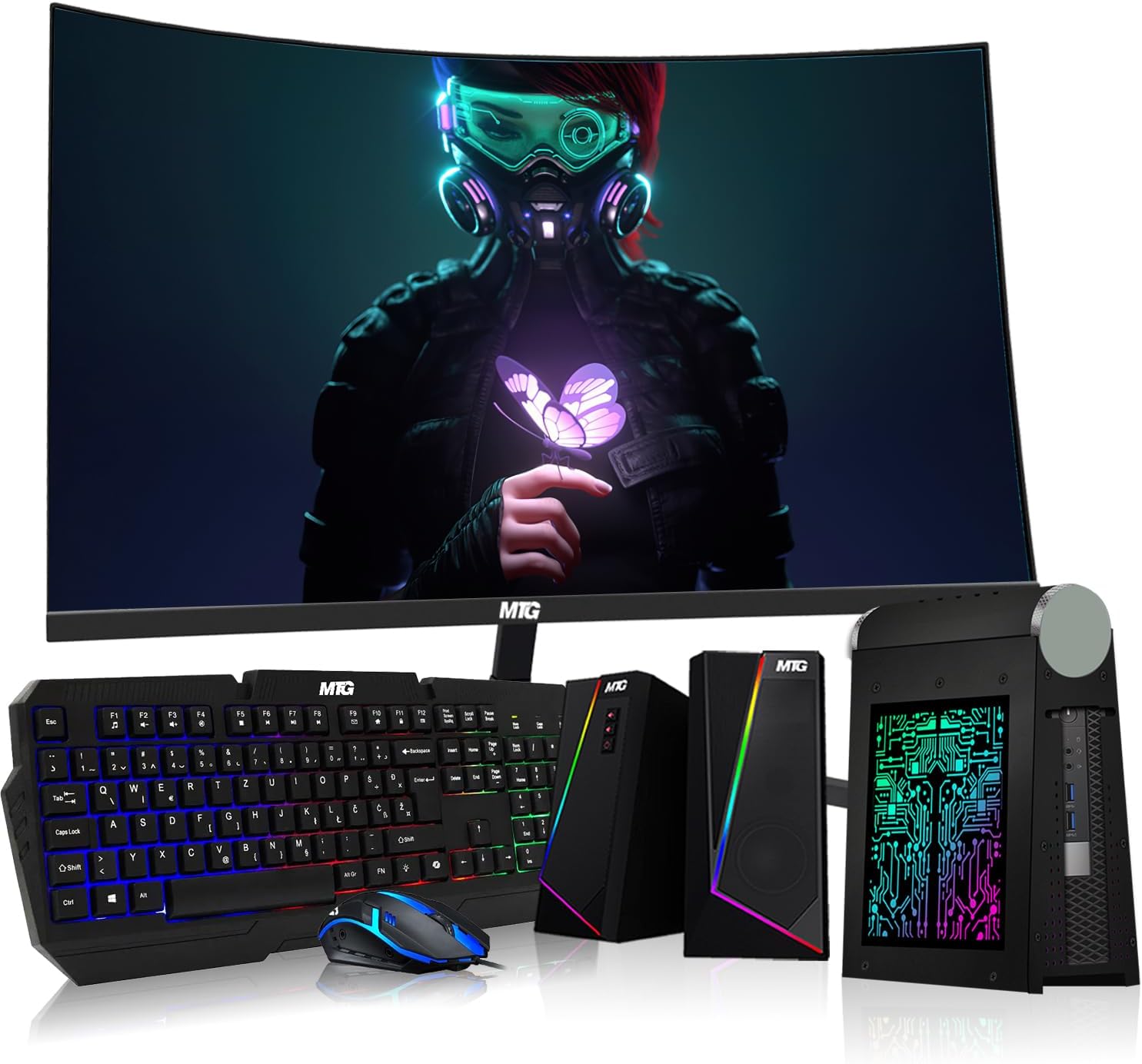 TechMagnet CyberCube Mini PC Bundle, Intel Core i5, 32GB RAM, 1TB SSD, 32 Inch Curved Monitor, RGB Kit, Webcam, Windows 11 Pro (Renewed)