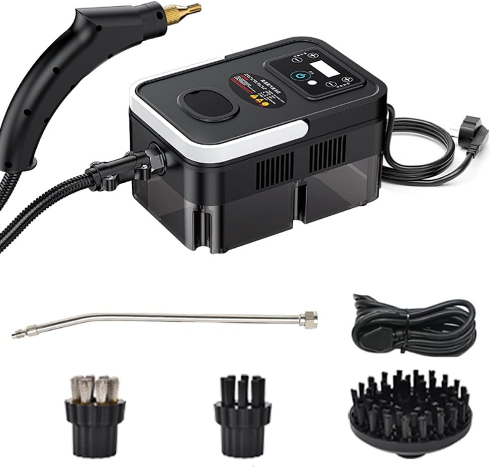 FlexiSpaceUS High Pressure Handheld Steam Cleaner, 1600W Handheld High Temperature Touch Screen Cleaner with 6 Brush Heads, 1200ml Tank, 3.0 Bar (Black)