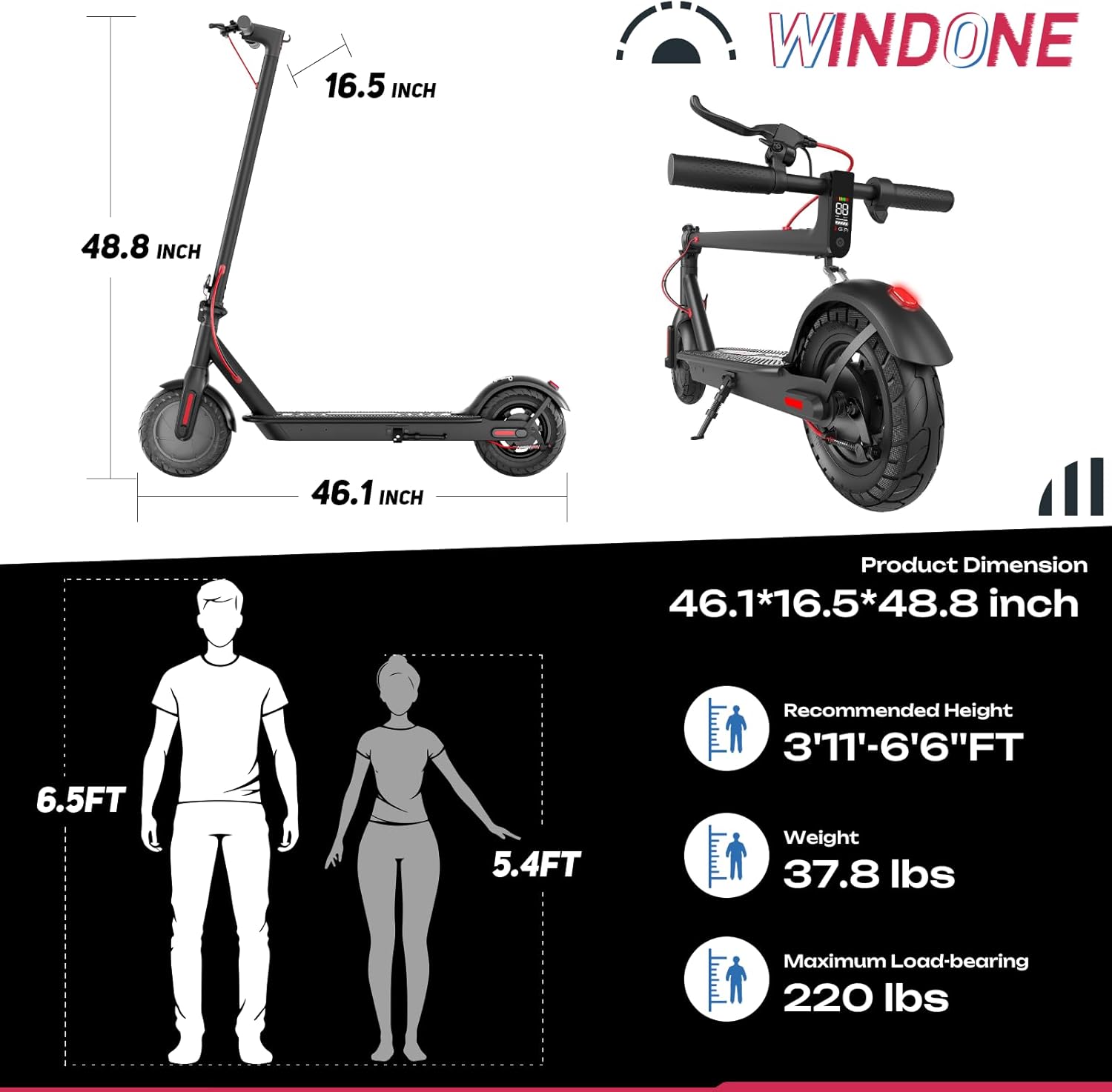 Windone Electric Scooter for Adults, 430W Peak Motor, 19MPH & 17-Mile Range, Foldable Commuter Scooter with 10