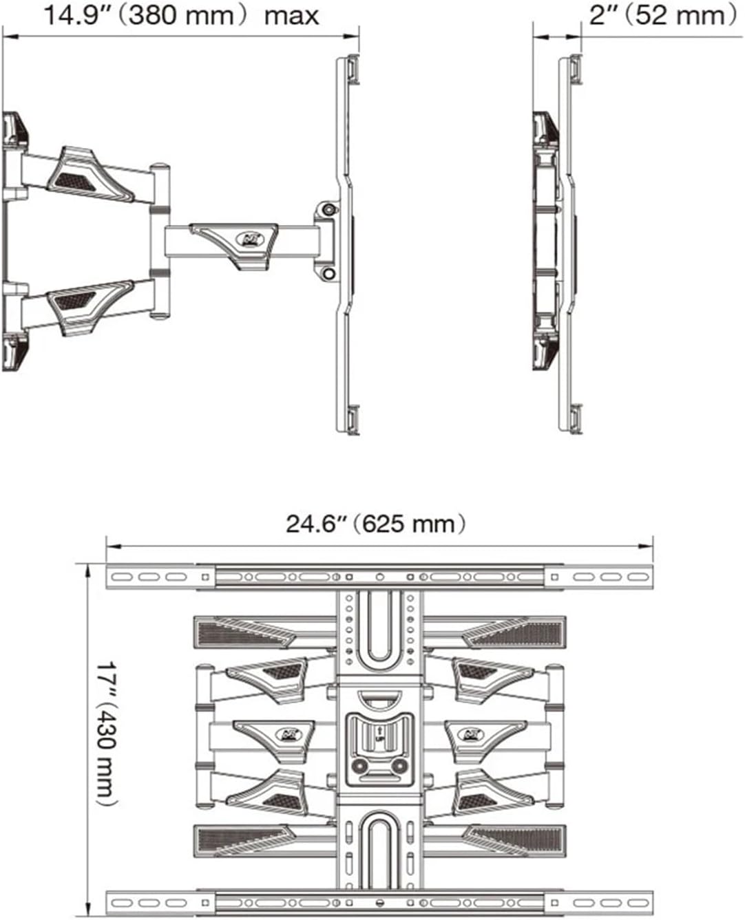 P6 Full Motion 45-75 Inch TV Wall Mount Flat Panel LED LCD Display Screen Mount Bracket MAX.VESA 600x400mm Load 45.5kg