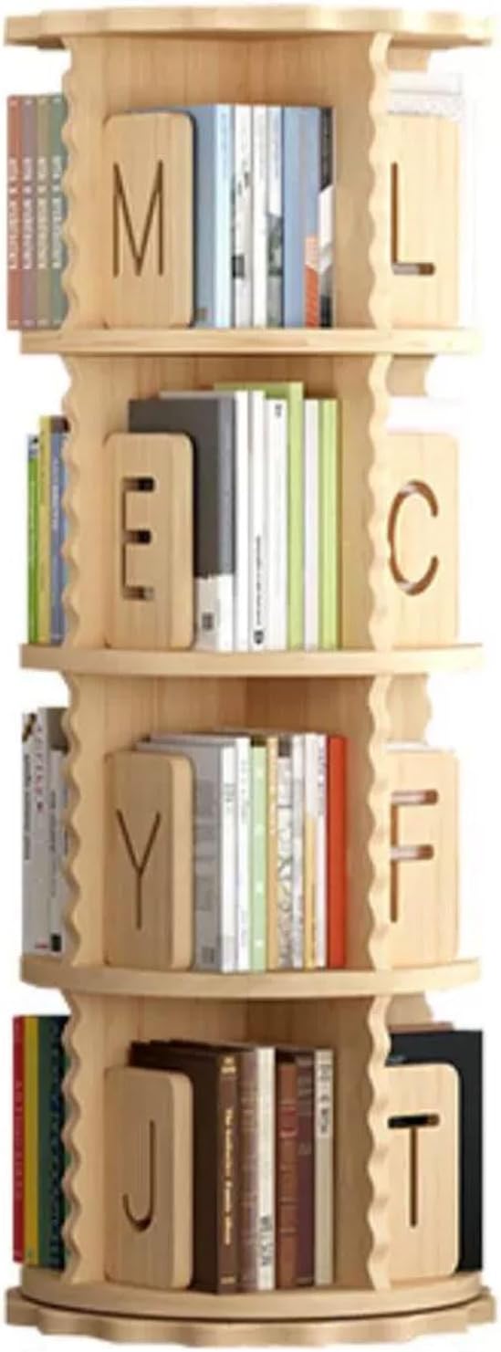 GAMAK Rotating Bookshelf Tower, Solid Wood Rotating Bookshelf for Small Space, 2 Tier Standing Bookcase for Kids&Adults, Wood Bookshelf Designed for Bedroom, Living Room (Size : 4 Tier)