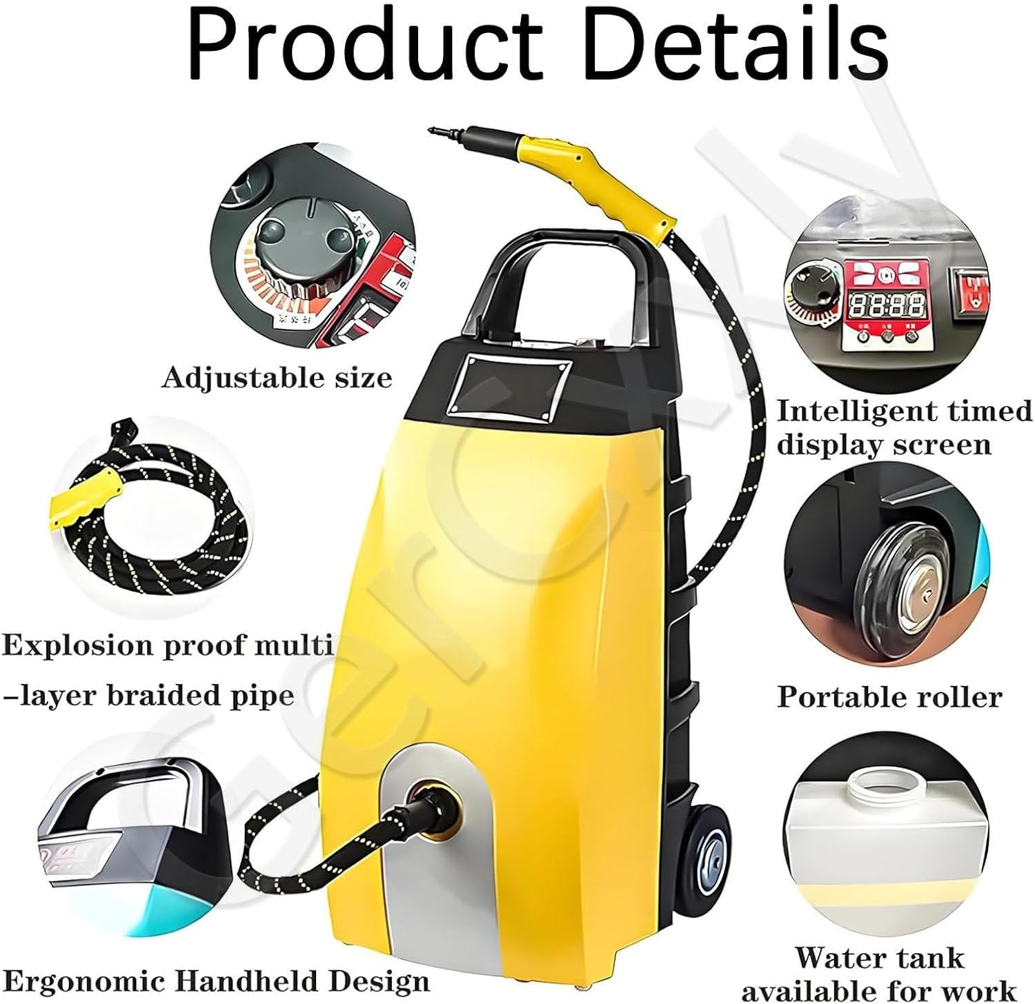 High-Temperature Steam Cleaner,Rapid Heating,Continuous High-Pressure Cleaning,Dry and Wet Steam,Equipped with Safety Protection,Highly Effective Stain Removal,Steam Flow Rate 120 ml/min Yellow