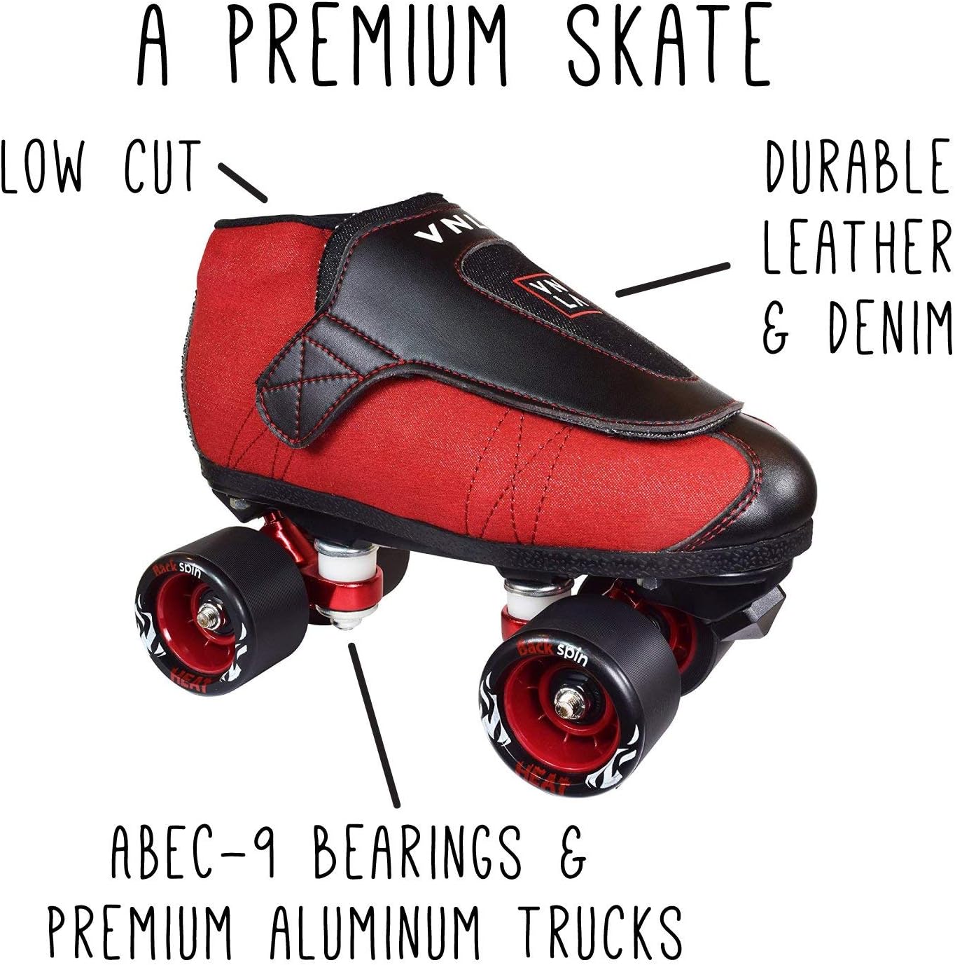 VNLA Junior Code Red Jam Skates for Men and Women - Indoor Unisex Roller Skates for Tricks and Jam Skating- Red/Black
