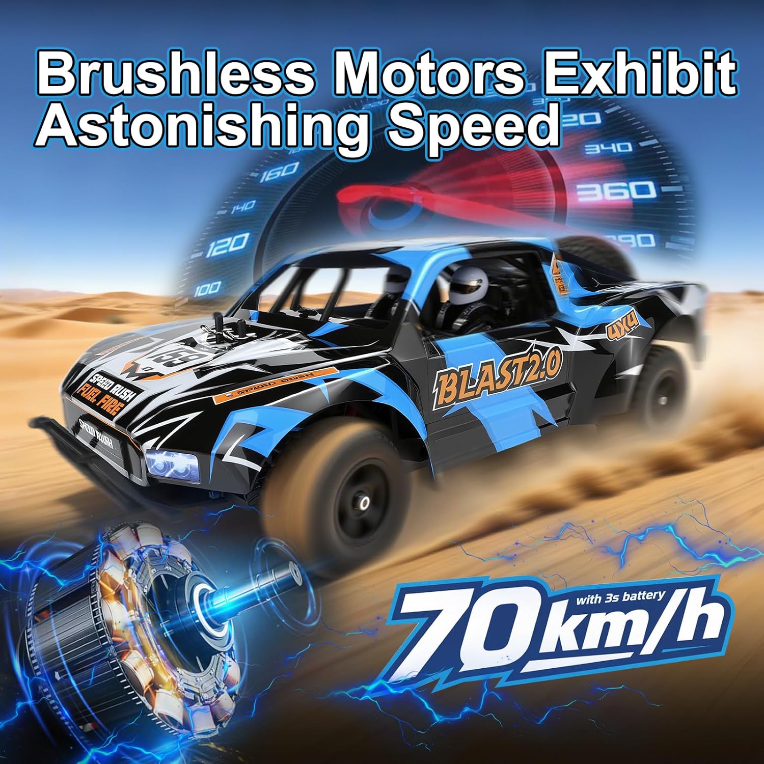 FULLFUN Blast 1/8 Scale 4WD Brushless RC Short Course Truck - High Speed Remote Control Car for Adults, All Terrain Off-Road RTR with Adjustable Suspension & Durable Alloy Chassis