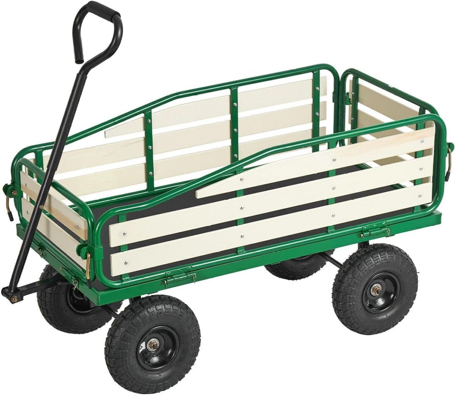 Wagon, 39in Pull-Along Wagon with Wooden Sides & Handle, 551lbs Capacity, 10” Tires - Outdoor Utility Wagon for Beach, Camping, Gardening