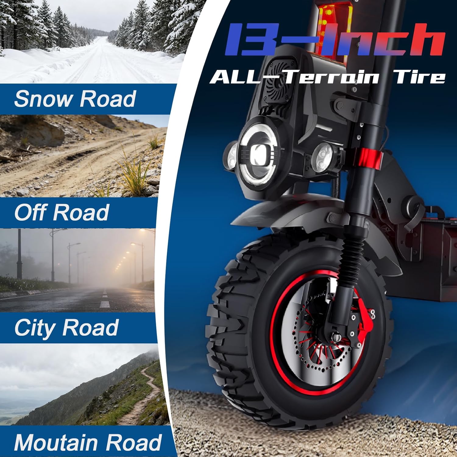 YING LU JL86 PRO 10000W All-Terrain Electric Scooter for Adults with 60V 40Ah Battery for 55MPH & 75+Miles Range. E Scooter with Detachable Motor and 13