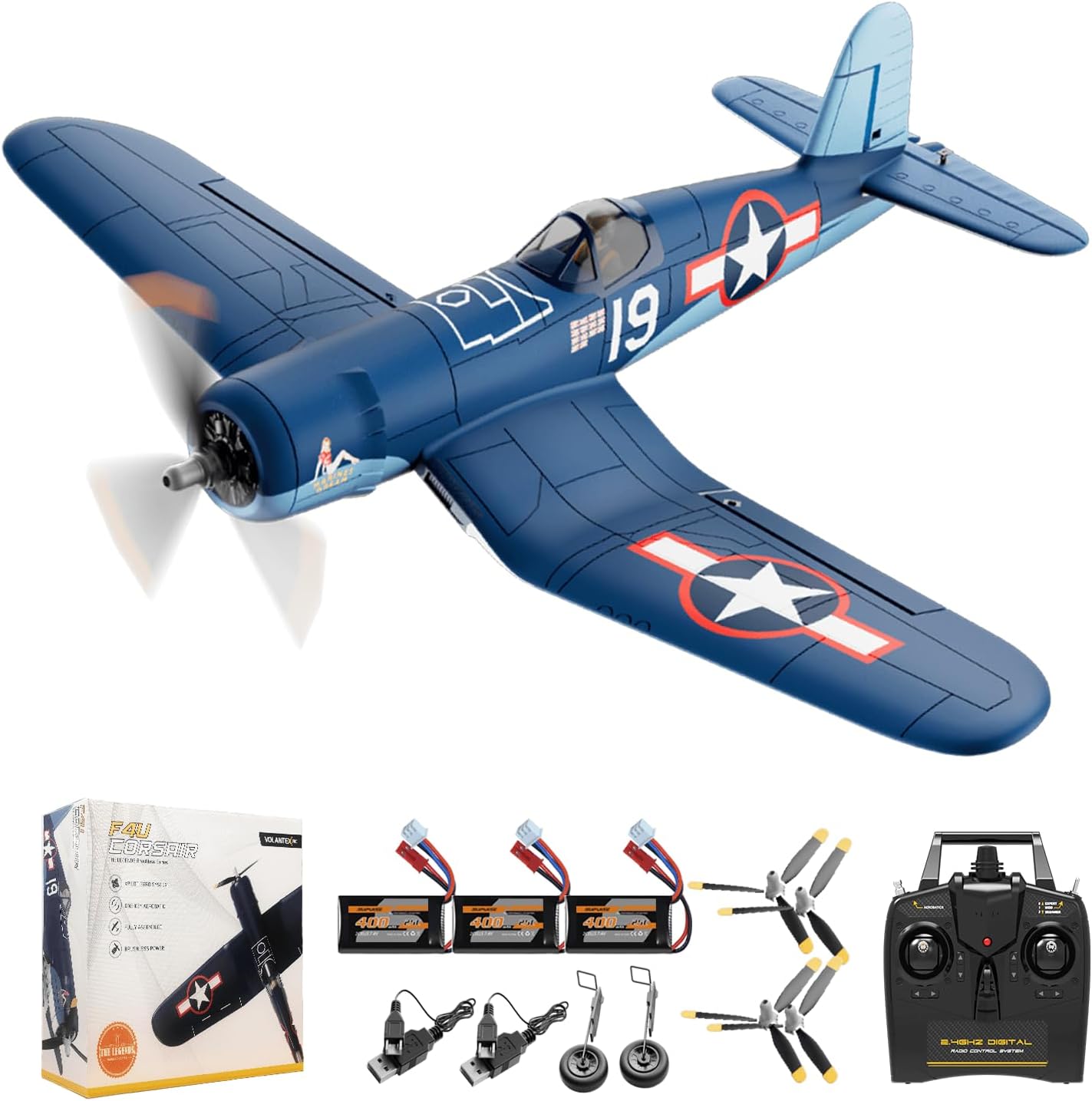 Volantexrc Brushless RC Planes, F4U Corsair 4 Channel RTF RC Airplane Fighter, 6-Axis Gyro wiih 3 Flight Modes, One-Key Aerobatic, Wingspan 500mm Fuselage 396mm, Ideal Park Flyer